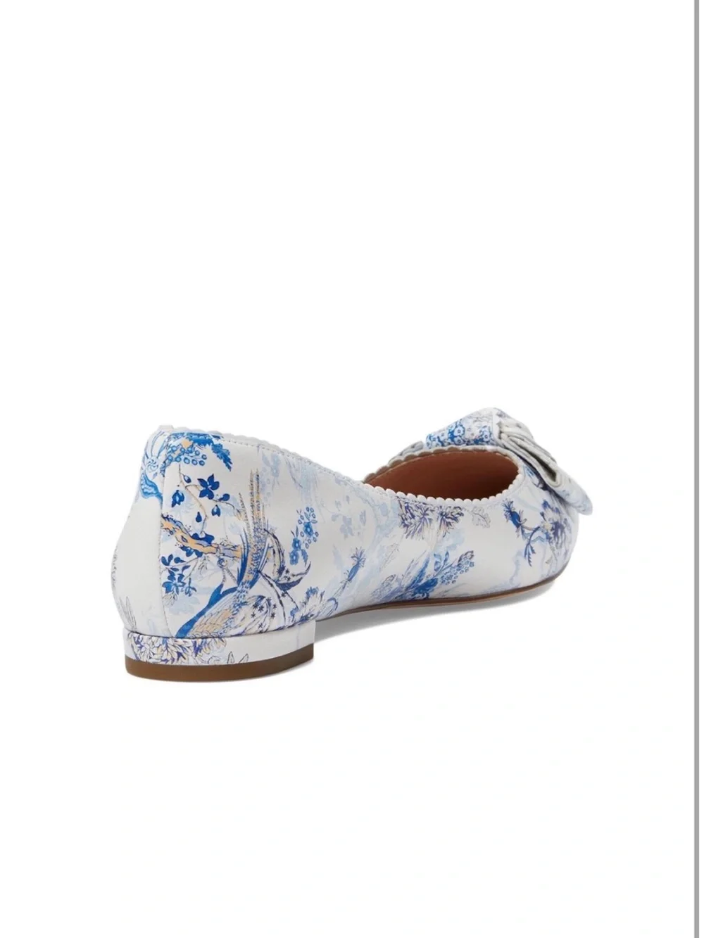 Cole Haan White and Blue Floral Pointed Toe Flats with Bow - Picture 2 of 3